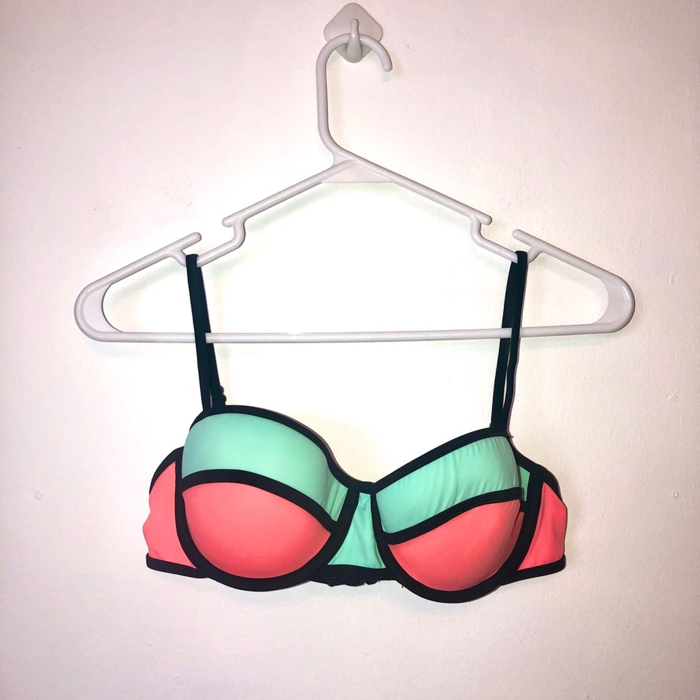 VM Swim neon green and orange color block bikini